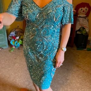 Aidan Mattox Cold Shoulder Beaded Dress 4